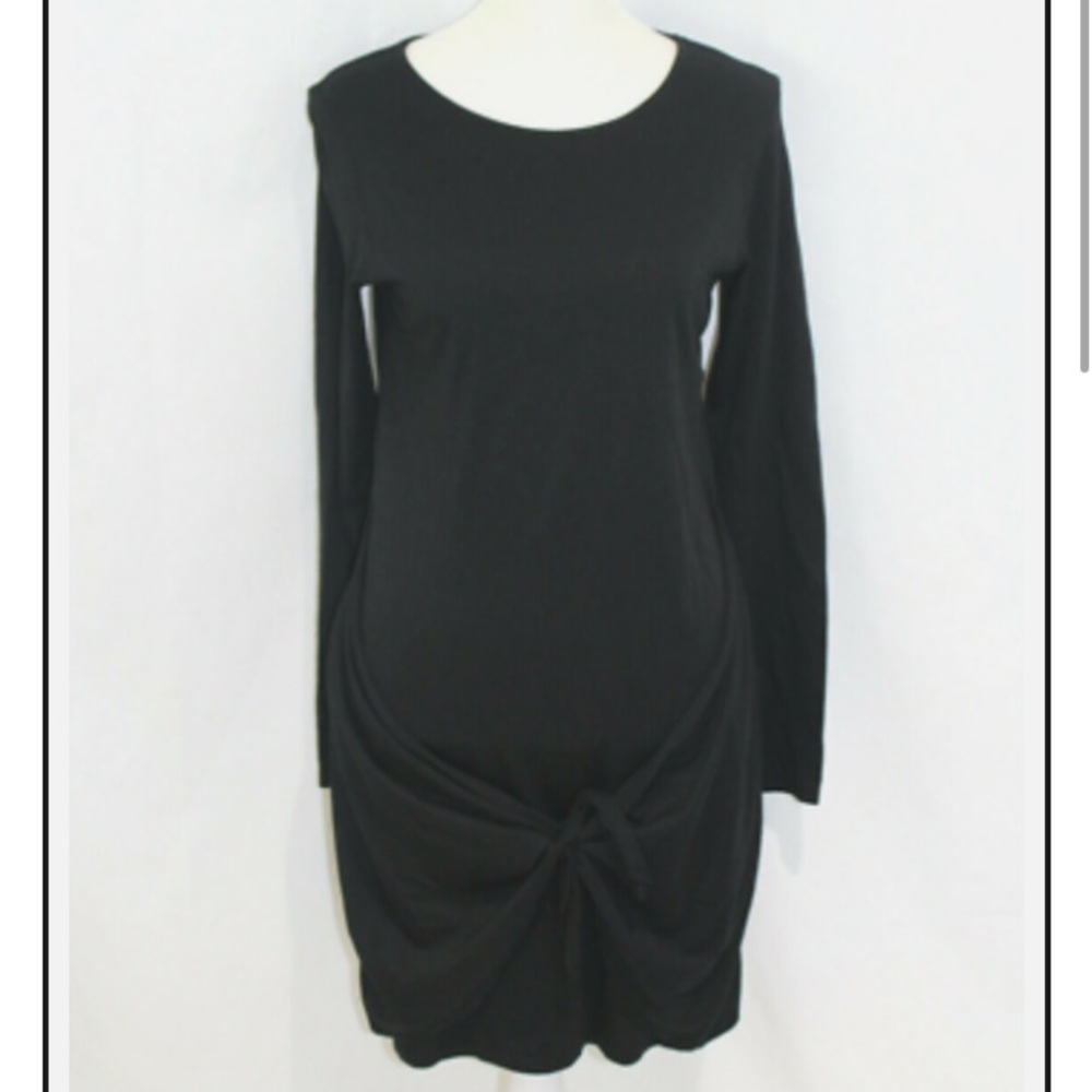 Michael Stars black cotton modal jersey long sleeve faux wrap tshirt dress